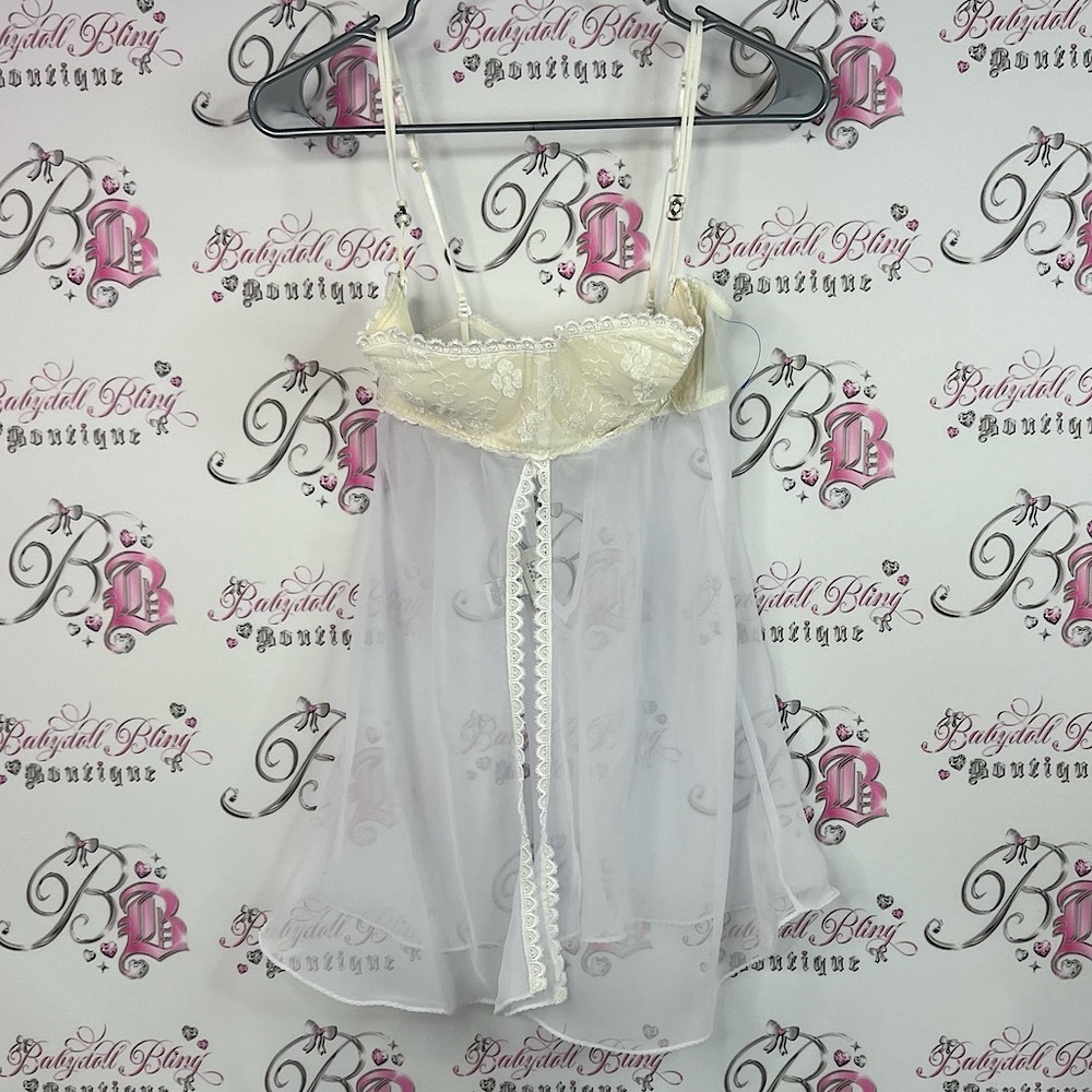 La SENZA babydoll bustier Lacie Cream and White Sheer Lace Chemise